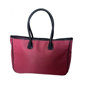Mulholland Leather Trim Canvas Zip Tote Bag Red & Black